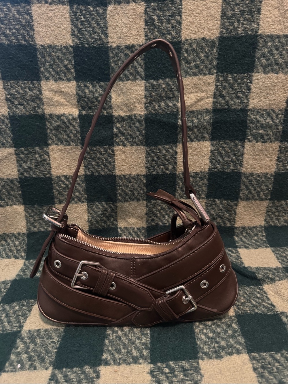 Zara Dark Brown Buckled Shoulder Bag - Picture 1 of 4
